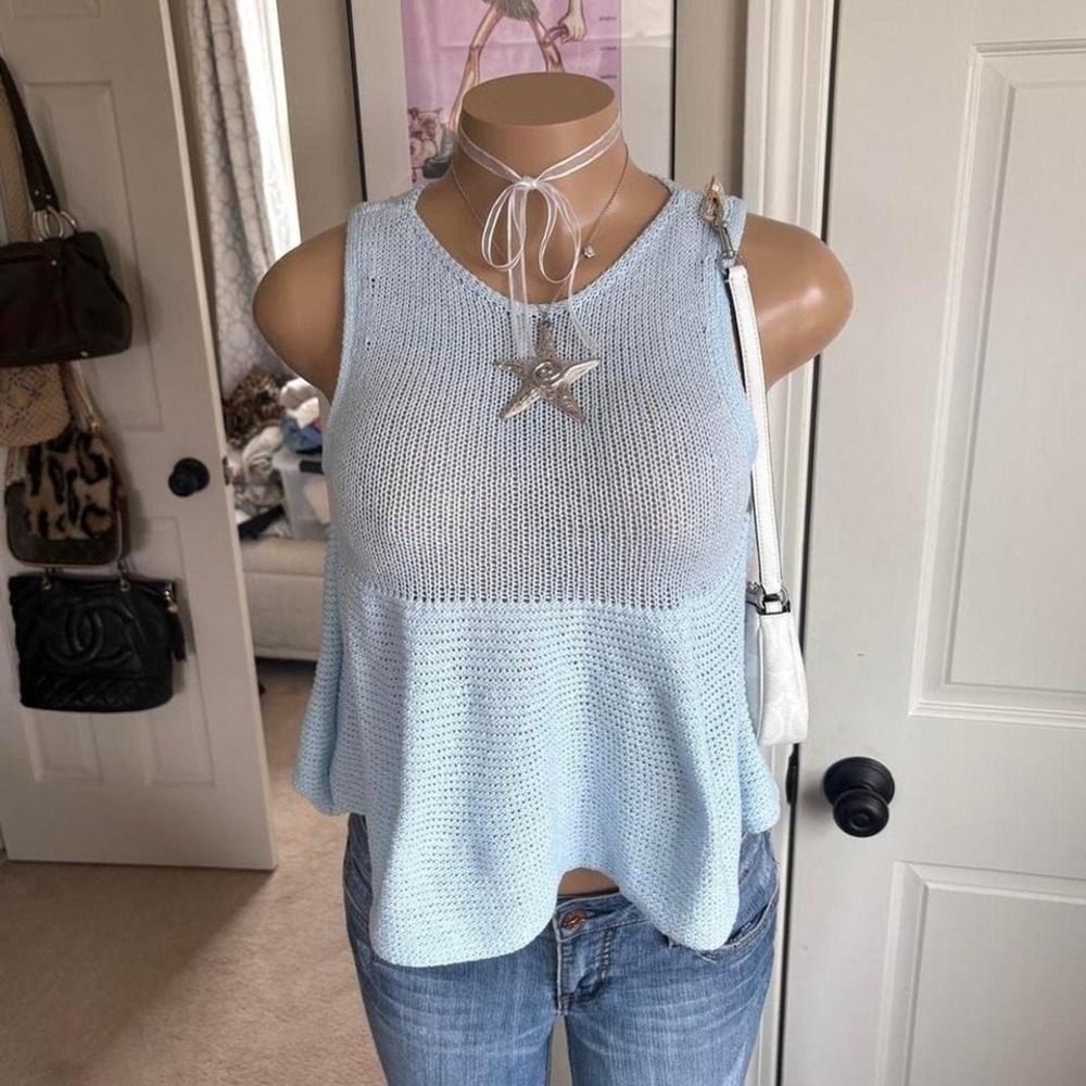 Y2K pastel Light Blue Knit‎ peplum Top